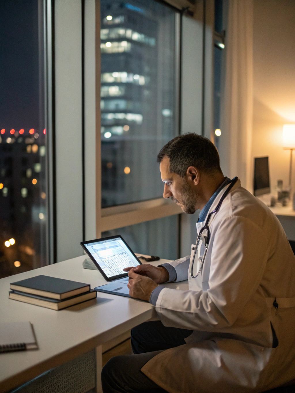 Professional reviewing medical records for legal case analysis