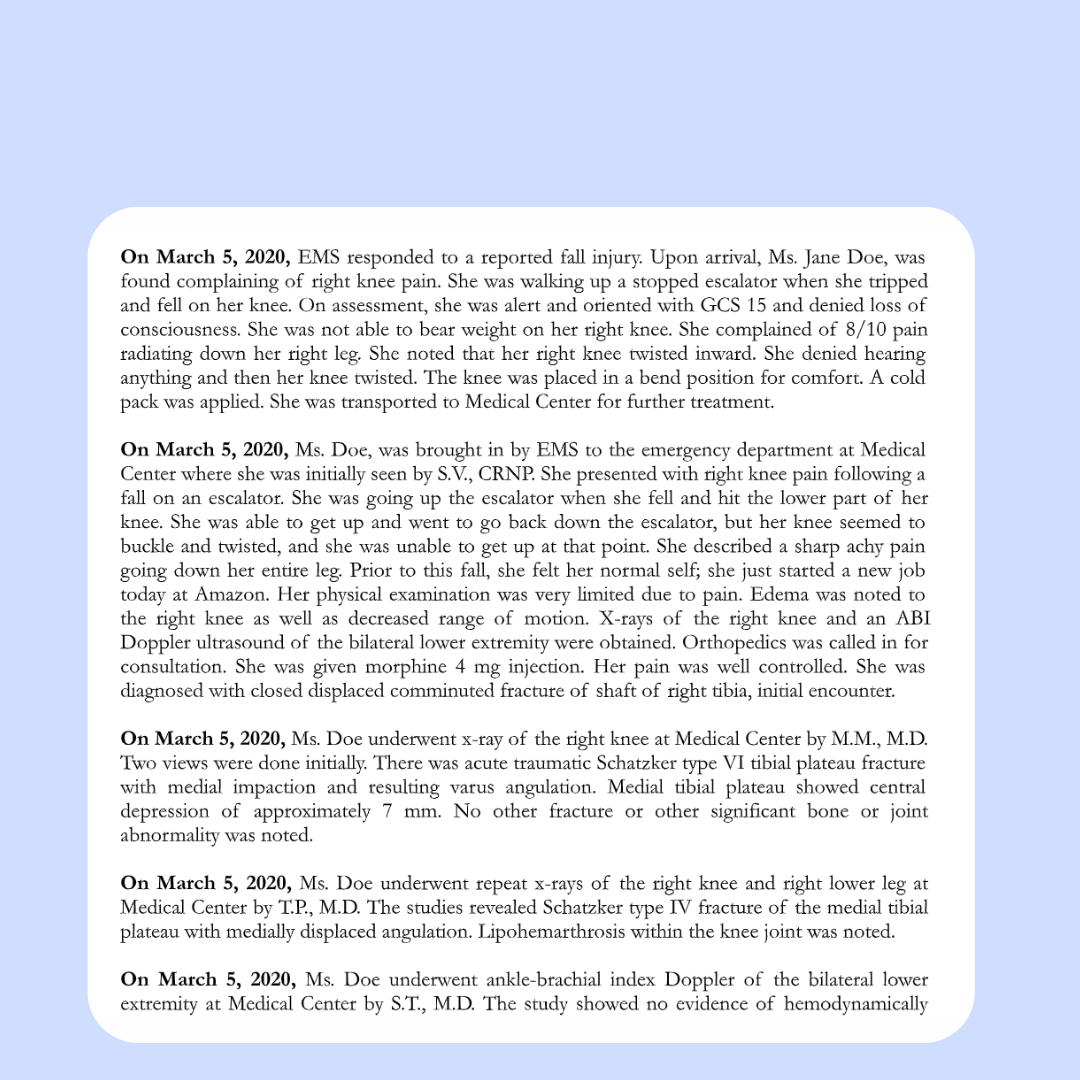 Professional reviewing medical records for legal case analysis