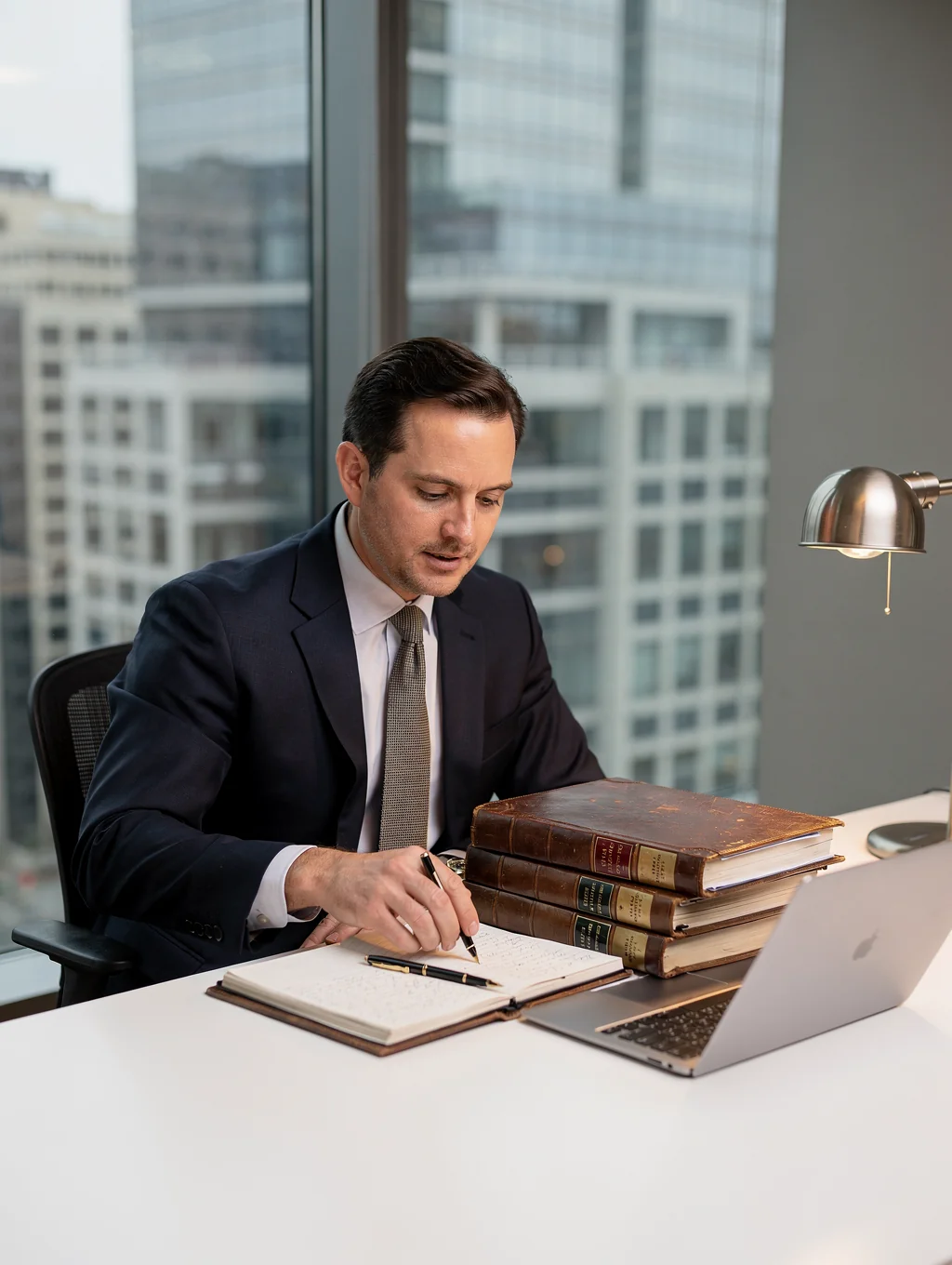Professional reviewing medical records for legal case analysis